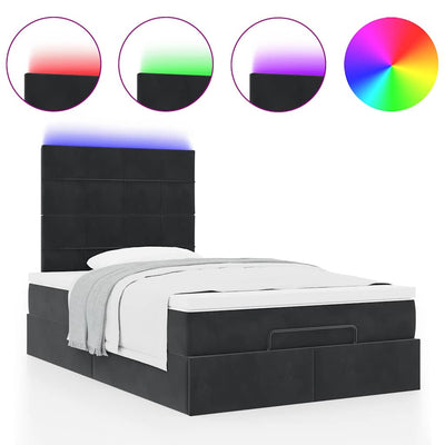 Ottoman Bed with Mattresses & LEDs Black King Single Velvet