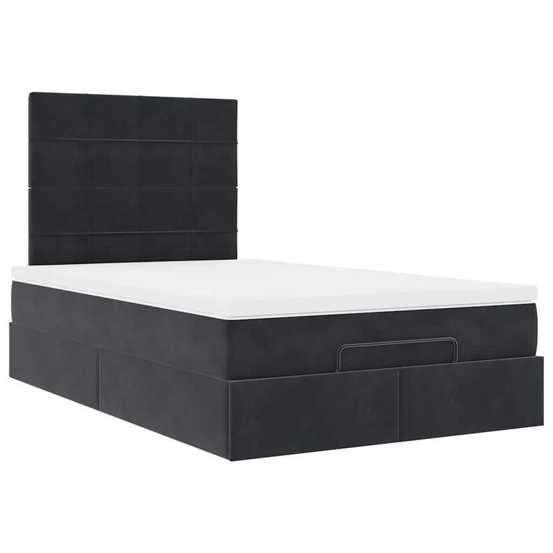 Ottoman Bed with Mattresses & LEDs Black King Single Velvet