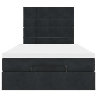 Ottoman Bed with Mattresses & LEDs Black King Single Velvet