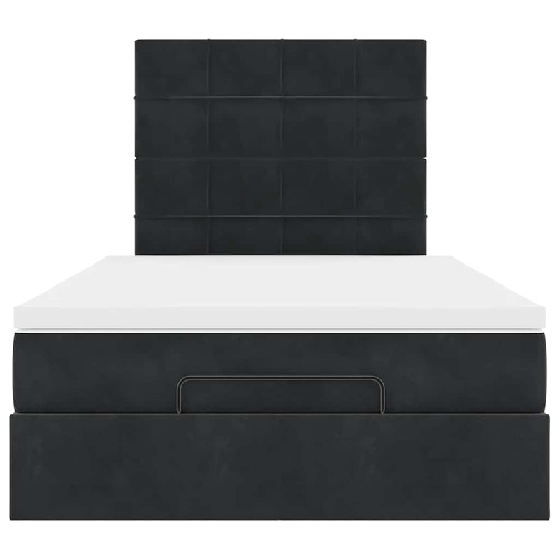 Ottoman Bed with Mattresses & LEDs Black King Single Velvet