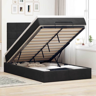 Ottoman Bed with Mattresses & LEDs Black King Single Velvet