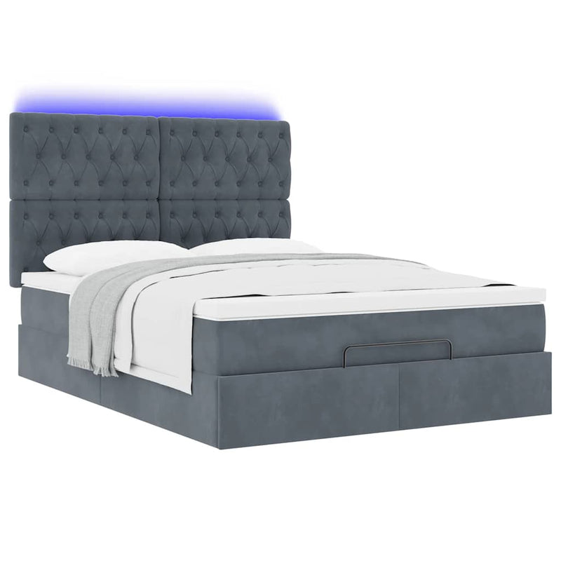 Ottoman Bed with Mattresses & LEDs Dark Grey Double Velvet