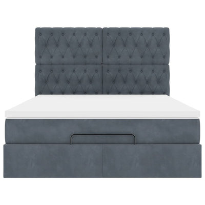 Ottoman Bed with Mattresses & LEDs Dark Grey Double Velvet