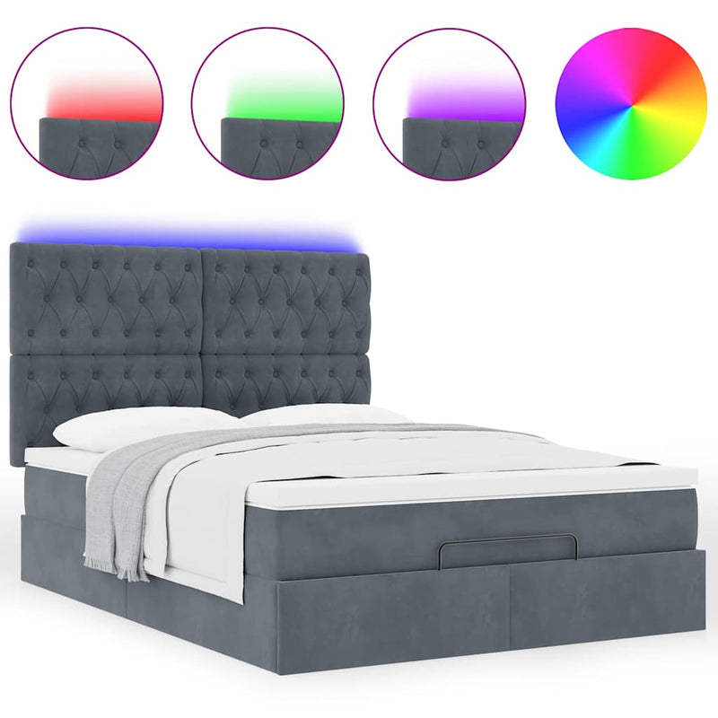 Ottoman Bed with Mattresses & LEDs Dark Grey Queen Velvet