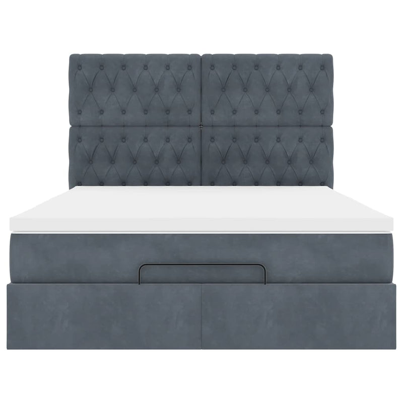 Ottoman Bed with Mattresses & LEDs Dark Grey Queen Velvet