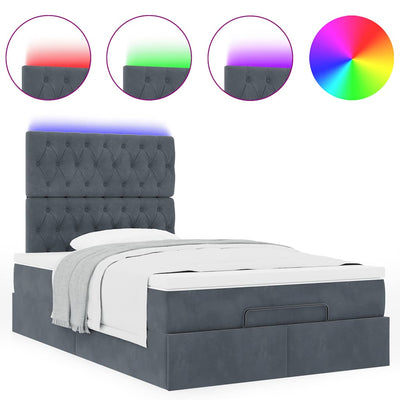 Ottoman Bed with Mattresses & LEDs Dark Grey King Single Velvet