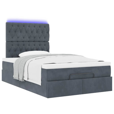 Ottoman Bed with Mattresses & LEDs Dark Grey King Single Velvet