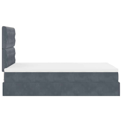 Ottoman Bed with Mattresses & LEDs Dark Grey King Single Velvet