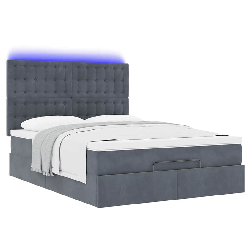 Ottoman Bed with Mattresses & LEDs Dark Grey Double Velvet