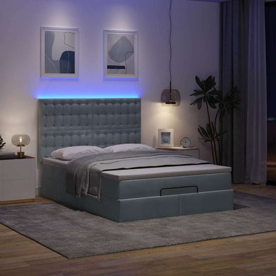 Ottoman Bed with Mattresses & LEDs Dark Grey Queen Velvet