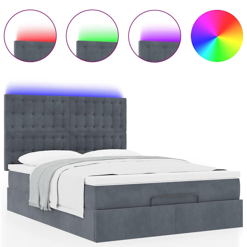 Ottoman Bed with Mattresses & LEDs Dark Grey Queen Velvet