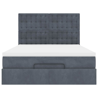 Ottoman Bed with Mattresses & LEDs Dark Grey Queen Velvet