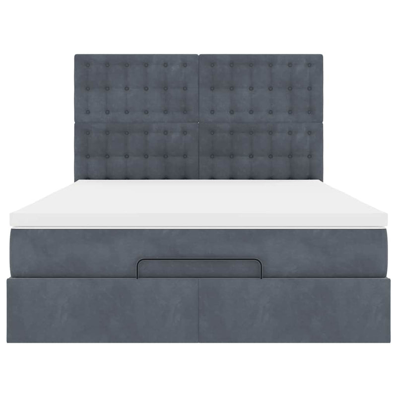 Ottoman Bed with Mattresses & LEDs Dark Grey Queen Velvet