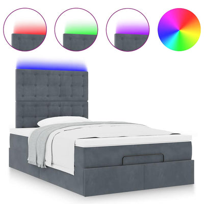 Ottoman Bed with Mattresses & LEDs Dark Grey King Single Velvet