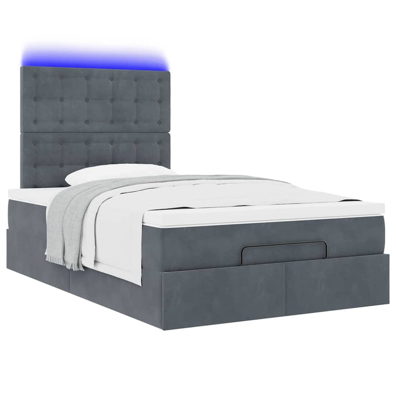 Ottoman Bed with Mattresses & LEDs Dark Grey King Single Velvet