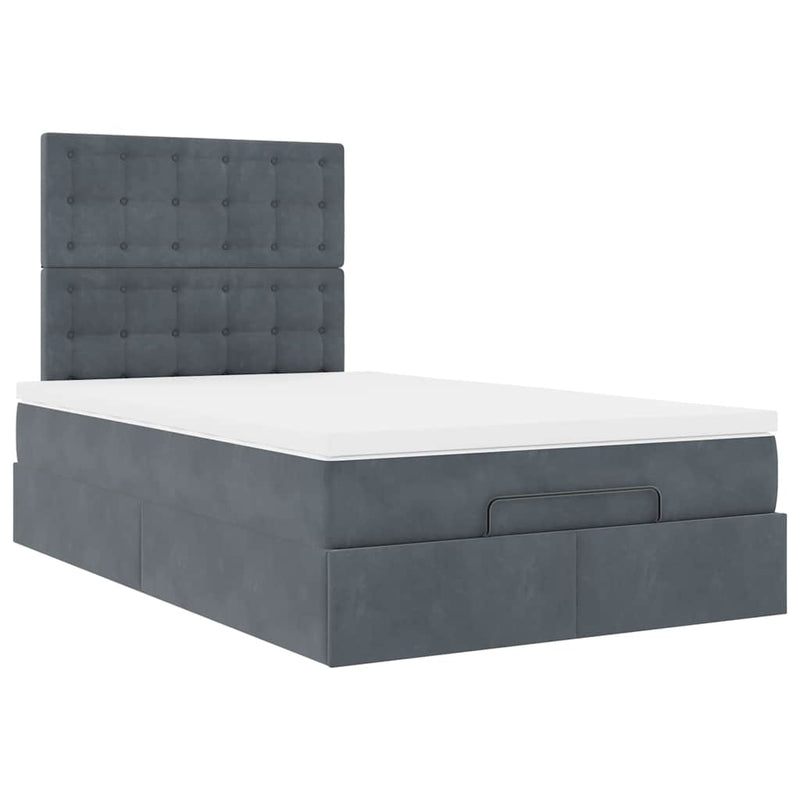 Ottoman Bed with Mattresses & LEDs Dark Grey King Single Velvet