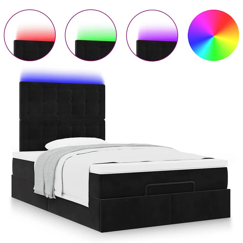 Ottoman Bed with Mattresses & LEDs Black King Single Velvet