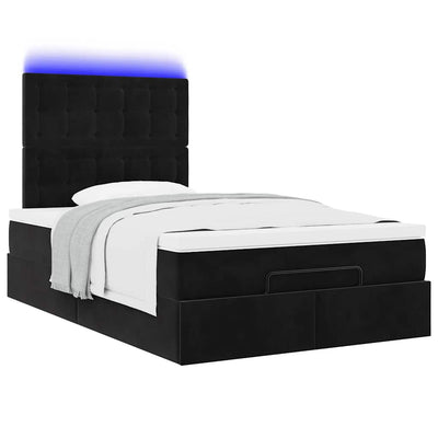 Ottoman Bed with Mattresses & LEDs Black King Single Velvet