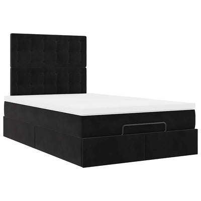 Ottoman Bed with Mattresses & LEDs Black King Single Velvet