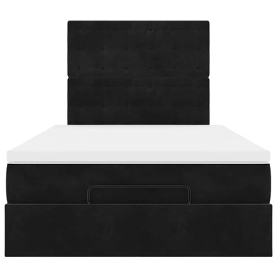 Ottoman Bed with Mattresses & LEDs Black King Single Velvet