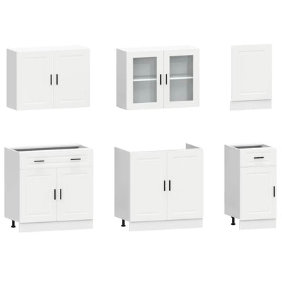 7 Piece Kitchen Cabinet Set "Kalmar" White Engineered Wood