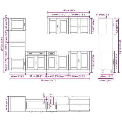 7 Piece Kitchen Cabinet Set "Kalmar" White Engineered Wood