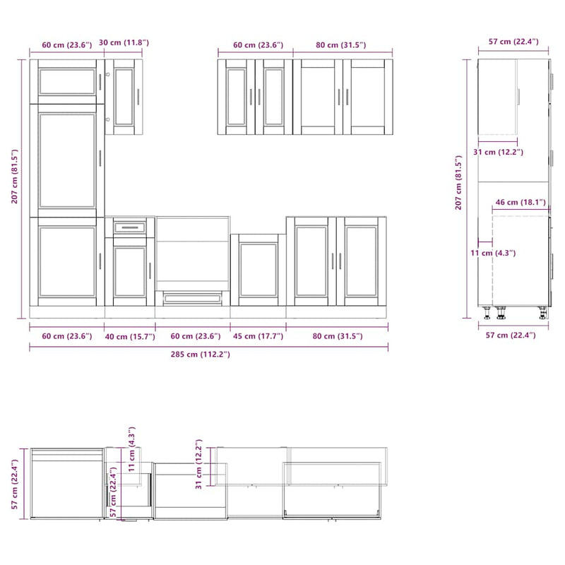 8 Piece Kitchen Cabinet Set "Porto" White Engineered Wood