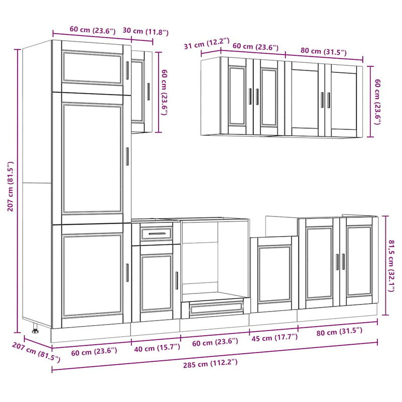 8 Piece Kitchen Cabinet Set "Porto" White Engineered Wood