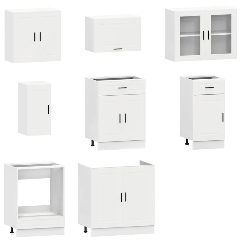 8 Piece Kitchen Cabinet Set "Porto" White Engineered Wood