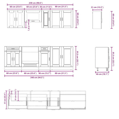 8 Piece Kitchen Cabinet Set "Porto" White Engineered Wood
