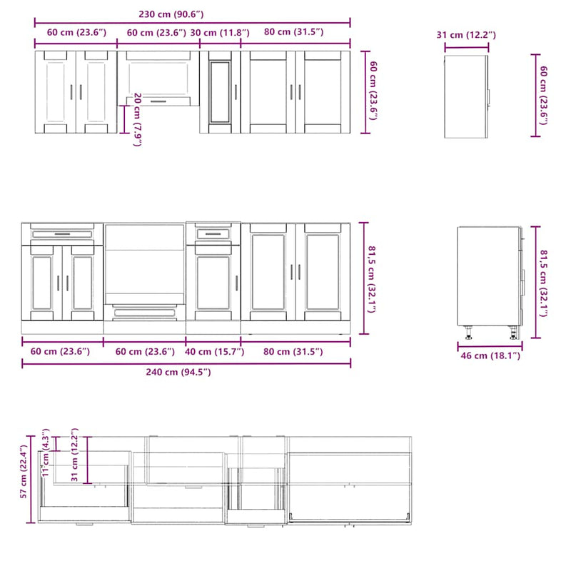 8 Piece Kitchen Cabinet Set "Porto" White Engineered Wood