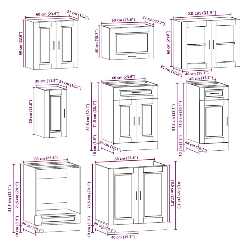 8 Piece Kitchen Cabinet Set "Porto" White Engineered Wood