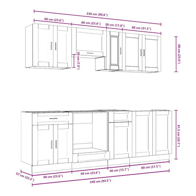 8 Piece Kitchen Cabinet Set "Porto" White Engineered Wood