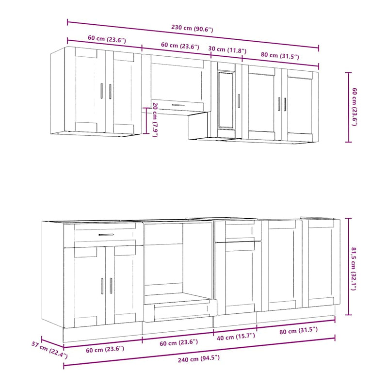 8 Piece Kitchen Cabinet Set "Porto" White Engineered Wood