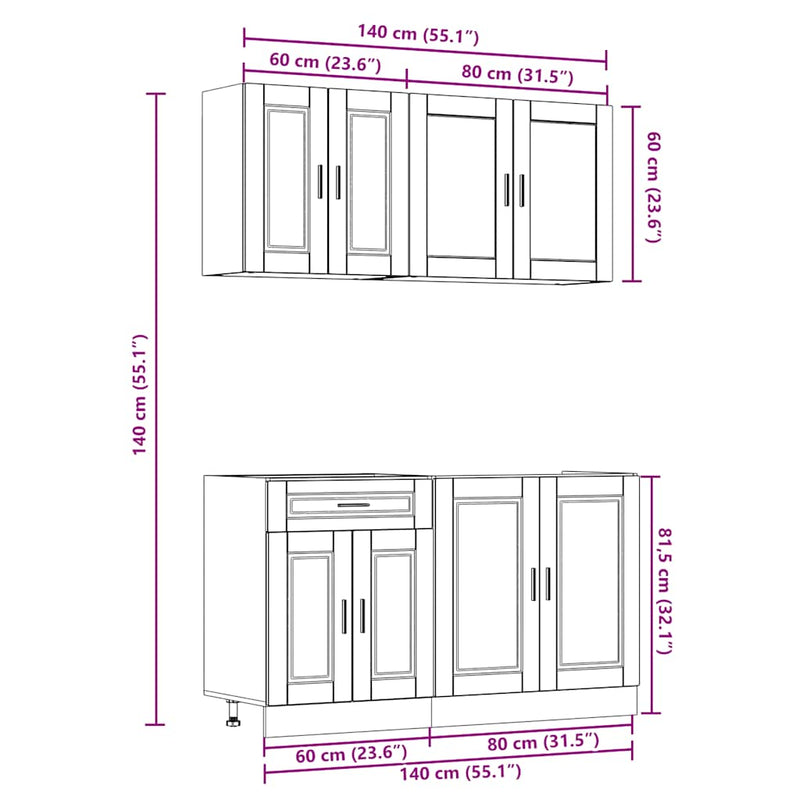 4 Piece Kitchen Cabinet Set "Kalmar" White Engineered Wood