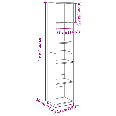 Bookcase White 40x30x189 cm Engineered Wood