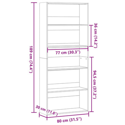 Book Cabinet Black 80x30x189 cm Engineered Wood