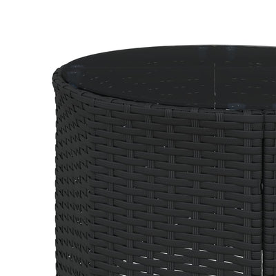 Garden Sofa with Table and Cushions Half-Round Black Poly Rattan