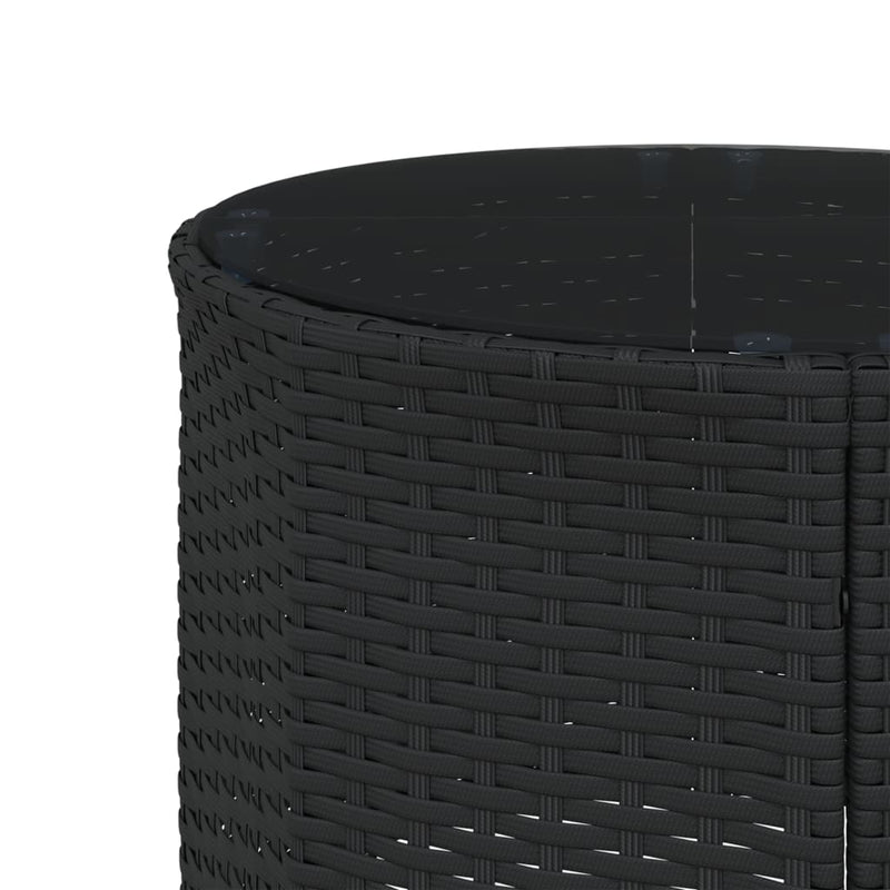 Garden Sofa with Table and Cushions Round Black Poly Rattan