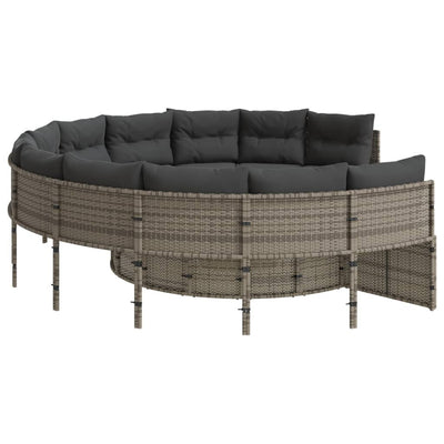 Garden Sofa with Table and Cushions Round Grey Poly Rattan