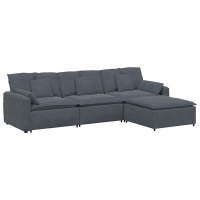 Modular Sofa with Footstool and Cushions Dark Grey