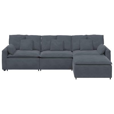 Modular Sofa with Footstool and Cushions Dark Grey