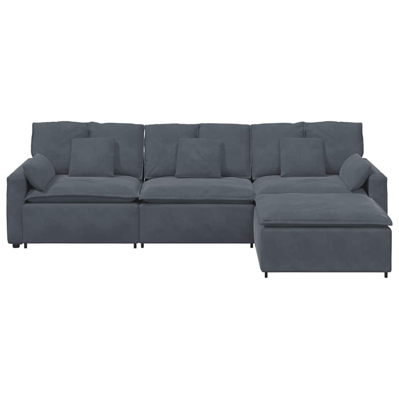 Modular Sofa with Footstool and Cushions Dark Grey