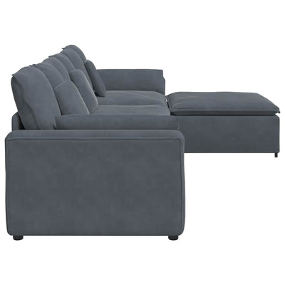 Modular Sofa with Footstool and Cushions Dark Grey