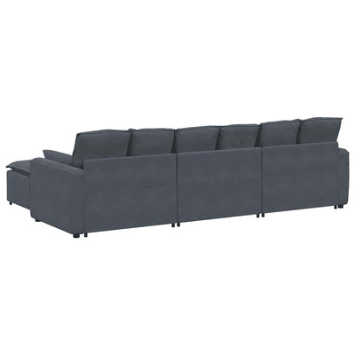 Modular Sofa with Footstool and Cushions Dark Grey