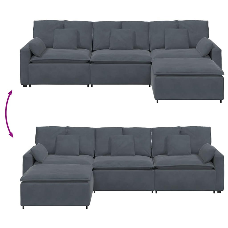 Modular Sofa with Footstool and Cushions Dark Grey