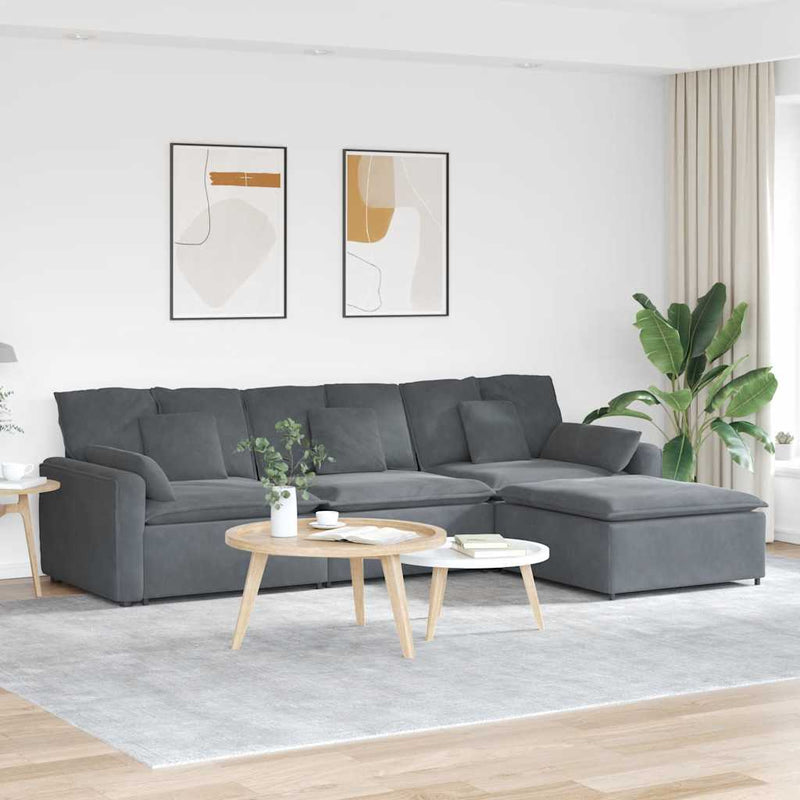 Modular Sofa with Footstool and Cushions Dark Grey