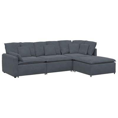 Modular Sofa with Footstool&Cushions Velvet Dark Grey