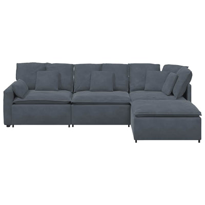 Modular Sofa with Footstool&Cushions Velvet Dark Grey