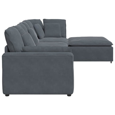 Modular Sofa with Footstool&Cushions Velvet Dark Grey